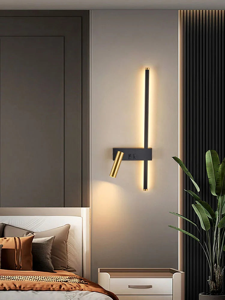 New Reading With Switch Minimalist Wall Lamps Bedroom Bedside Strip Lights Nordic 2023 Master Bedroom Line Background Wall Lamps