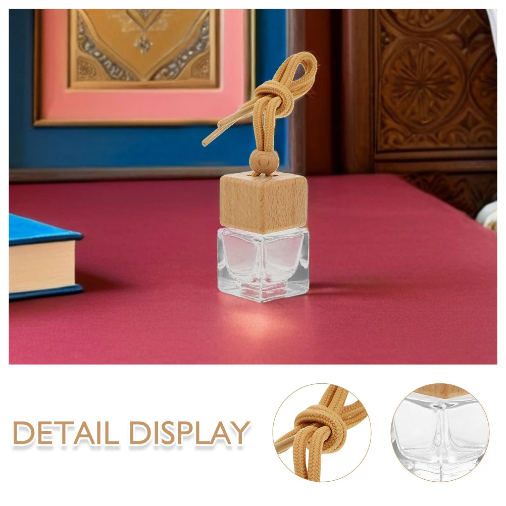 10Pcs 8ml Diffusers Essential Oils Empty Wooden Bottle Square Lid Car Hanging Accessories Perfume Bottles freshener Oil Diffuser