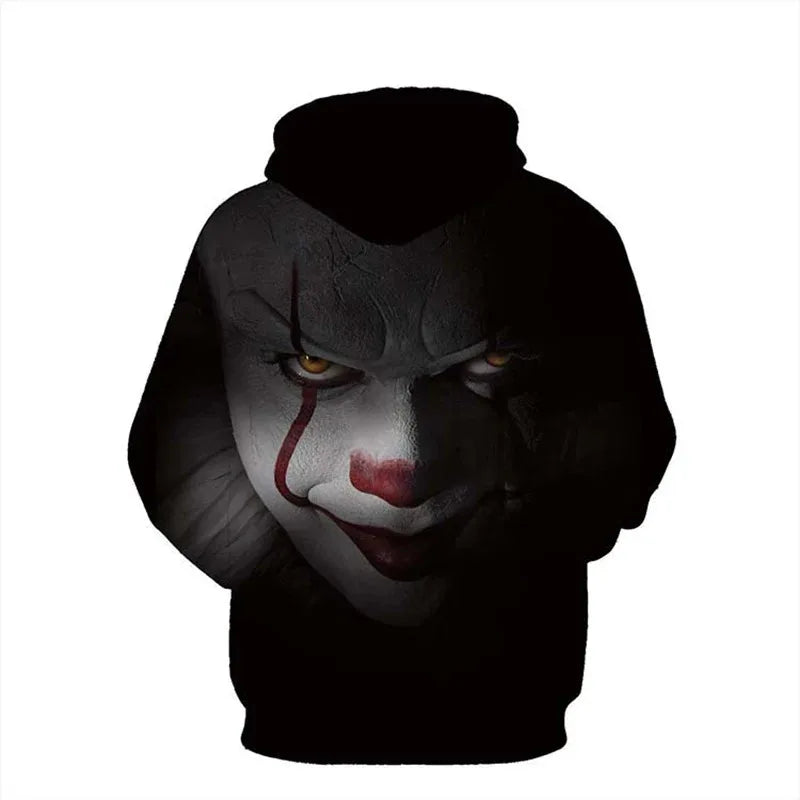 The newly arrived personalized hoodie horror movie 3D printed pullover, men's and women's casual super large cap sweatshirt, coo