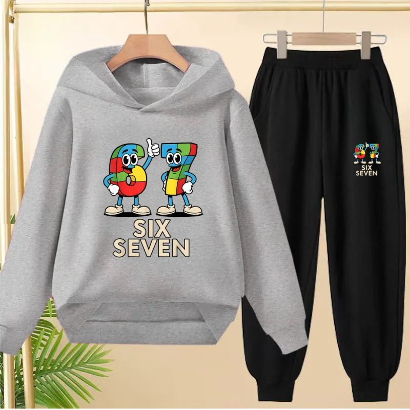 Children's Hoodie Boys Girls Colorful 67 Six Seven Funny Brainrot Meme Hooded Pullover Hiphop Streetwear Soft Casual Sweatshirt