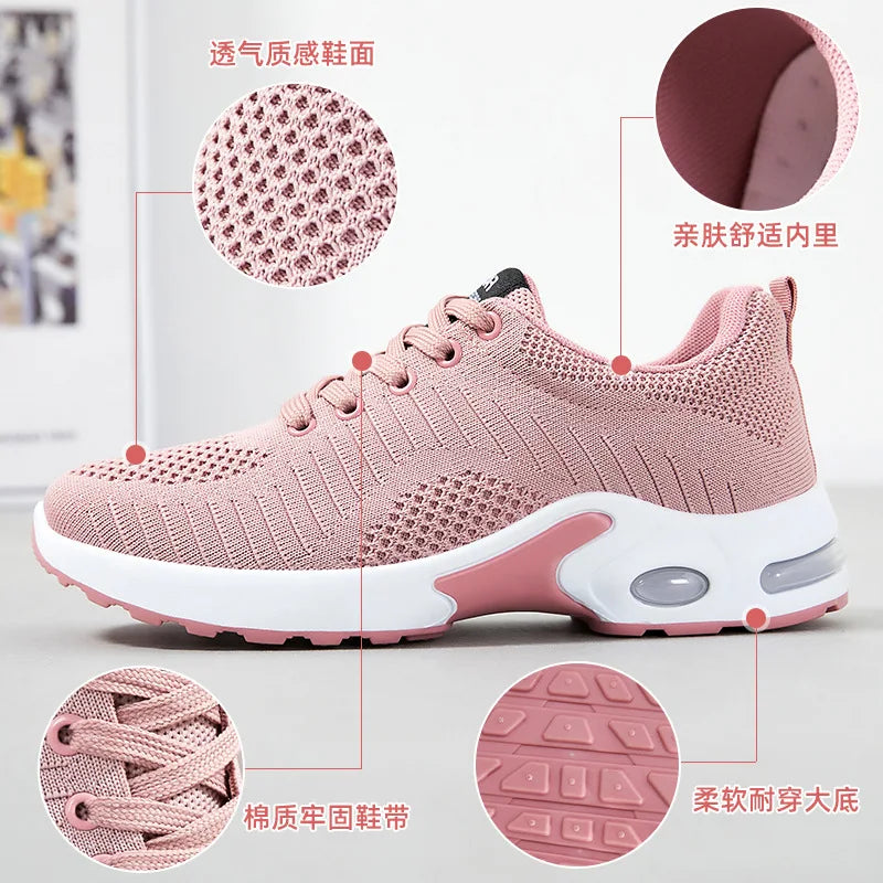 Spring 2025 Women's Large Size Running Shoes Casual Air Cushion Sports Sneakers Comfortable Breathable Fitness Footwear