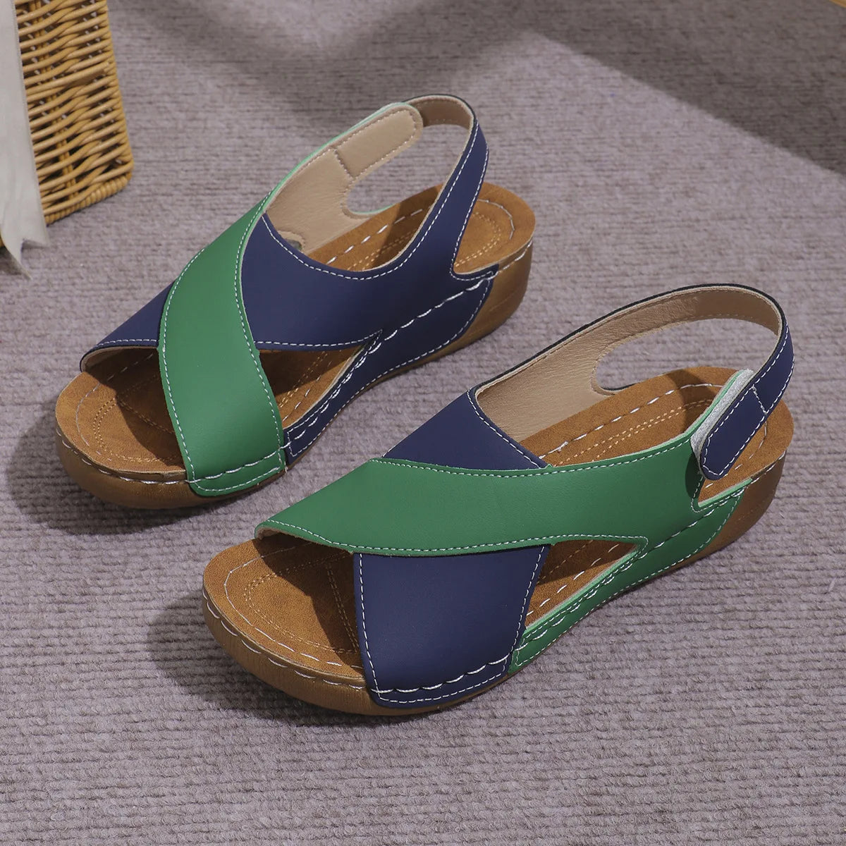 New Women's Contrast Color Wedge Sandals Summer Peep Toe Non Slip Beach Shoes Woman Comfortable Platform Roman Sandalias