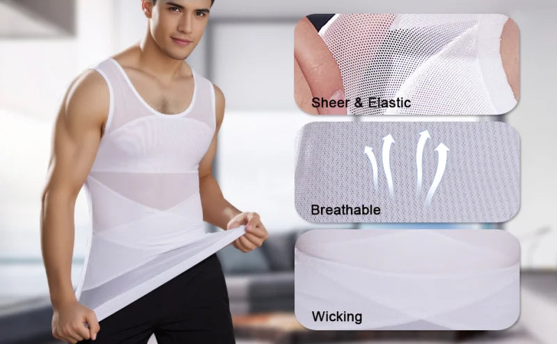 Men Compression Shirts for Men Shapewear Chest Abdomen Control Body Shaper Slimming Undershirt Workout Vest Tank Top