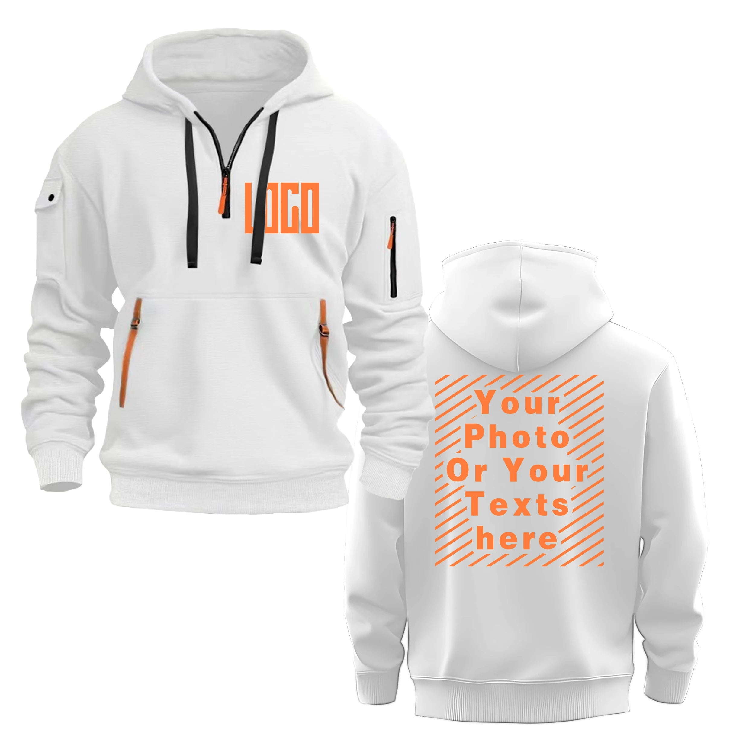 Unisex custom DIY printed hoodie, loose and casual zip-up sportswear, long-sleeved multi-pocket hoodie