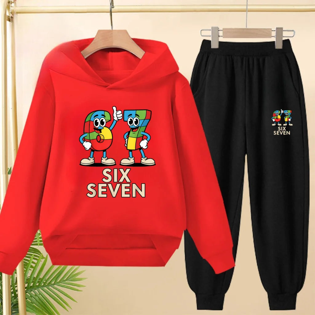Children's Hoodie Boys Girls Colorful 67 Six Seven Funny Brainrot Meme Hooded Pullover Hiphop Streetwear Soft Casual Sweatshirt