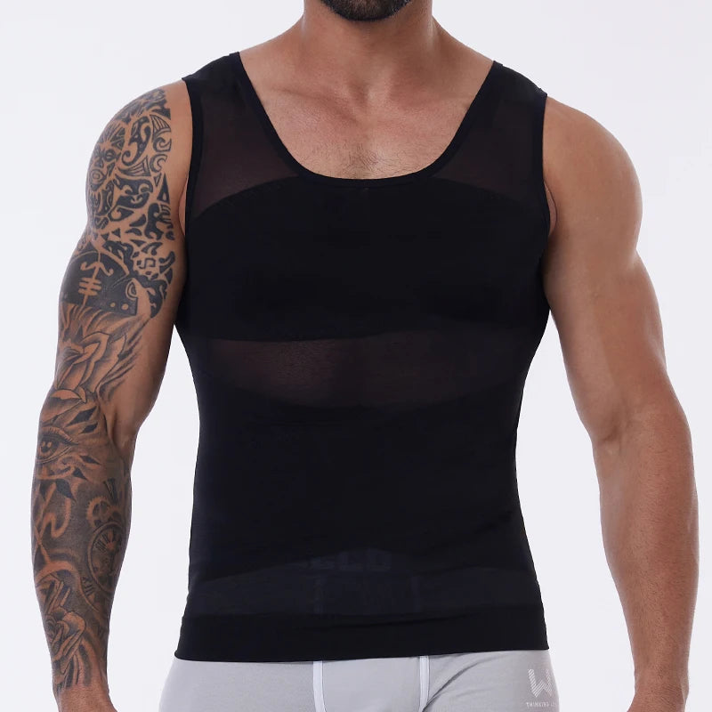 Compression Shirt for Men Slimming Undershirt Body Shaper Tank Top Gynomastica Sleeveless Shapewear Vest Mesh Cross Suit 3XL