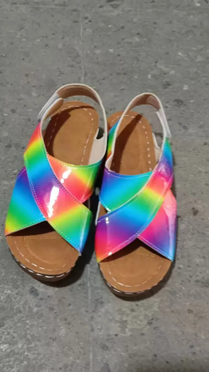 New Women's Contrast Color Wedge Sandals Summer Peep Toe Non Slip Beach Shoes Woman Comfortable Platform Roman Sandalias