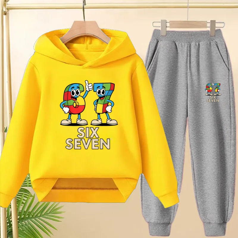 Children's Hoodie Boys Girls Colorful 67 Six Seven Funny Brainrot Meme Hooded Pullover Hiphop Streetwear Soft Casual Sweatshirt
