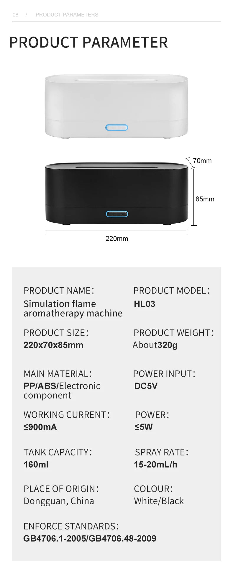 160ml Flame Diffuser Humidifier 7 Colors Light Changing Essential Oil Diffusers Aromatherapy Diffusers for Home Office Bedroom