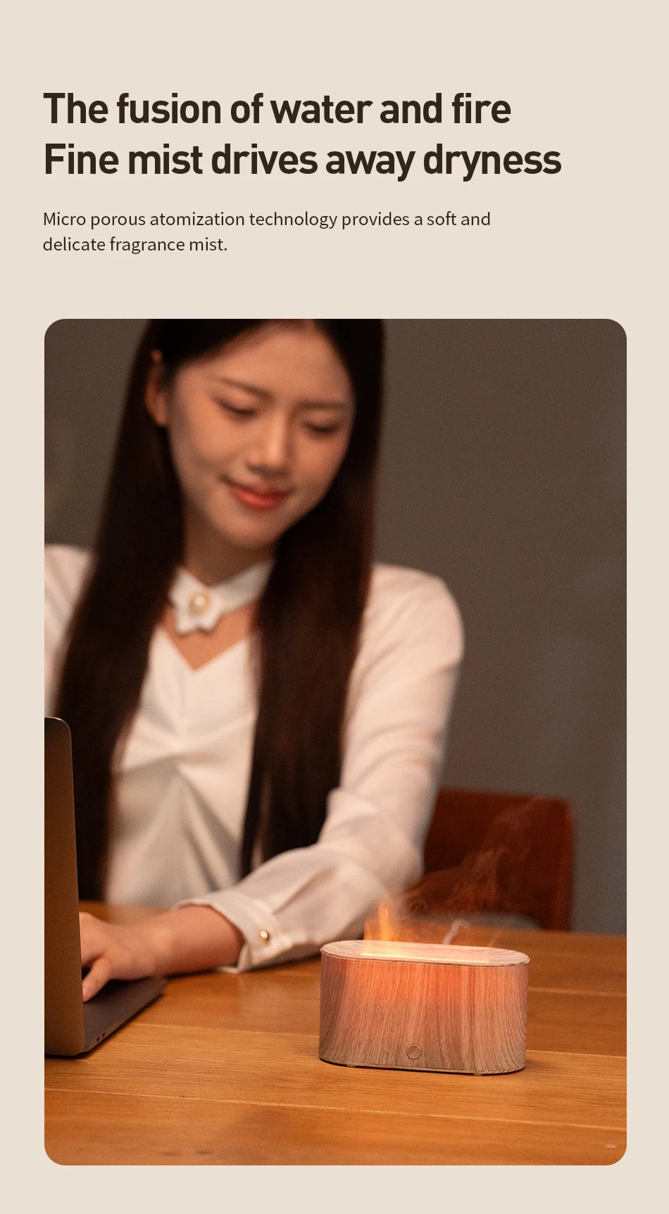 160ml Flame Diffuser Humidifier 7 Colors Light Changing Essential Oil Diffusers Aromatherapy Diffusers for Home Office Bedroom