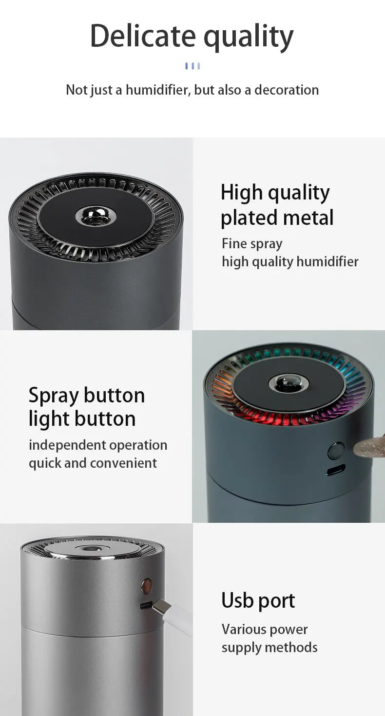 Humidifier Diffuser For Car Small 260ml Air Humidification Led Light Aromatherapy Machine Home Bedroom Big Spray