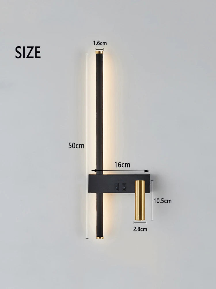 New Reading With Switch Minimalist Wall Lamps Bedroom Bedside Strip Lights Nordic 2023 Master Bedroom Line Background Wall Lamps
