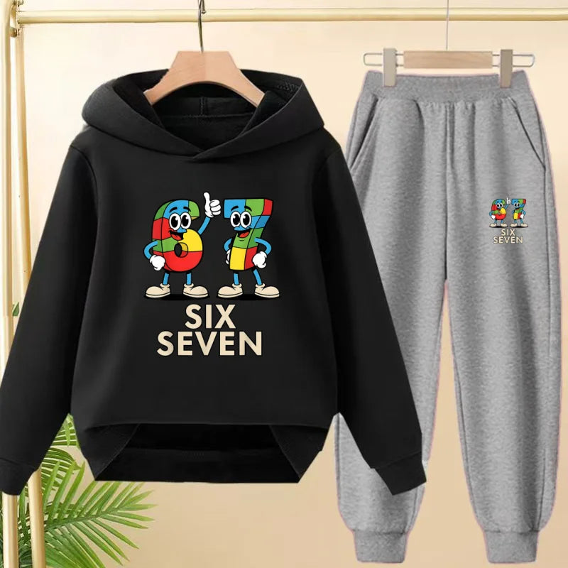 Children's Hoodie Boys Girls Colorful 67 Six Seven Funny Brainrot Meme Hooded Pullover Hiphop Streetwear Soft Casual Sweatshirt