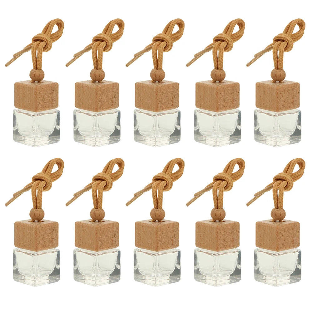 10Pcs 8ml Diffusers Essential Oils Empty Wooden Bottle Square Lid Car Hanging Accessories Perfume Bottles freshener Oil Diffuser