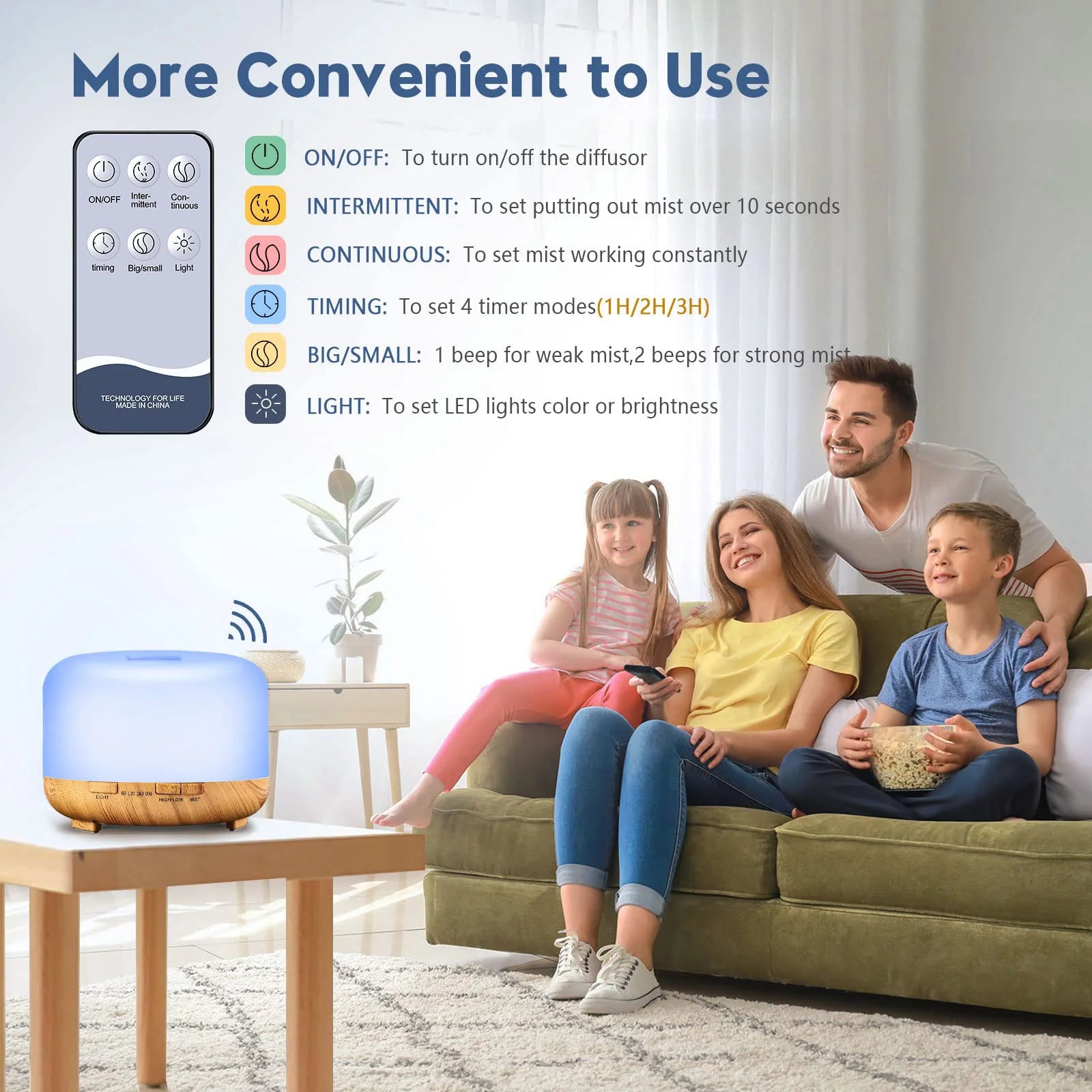 500ML Aroma Diffuser (6 Oils Optional), 5V 2A Essential Oil Aromatherapy Diffuser Humidifier with Remote Control