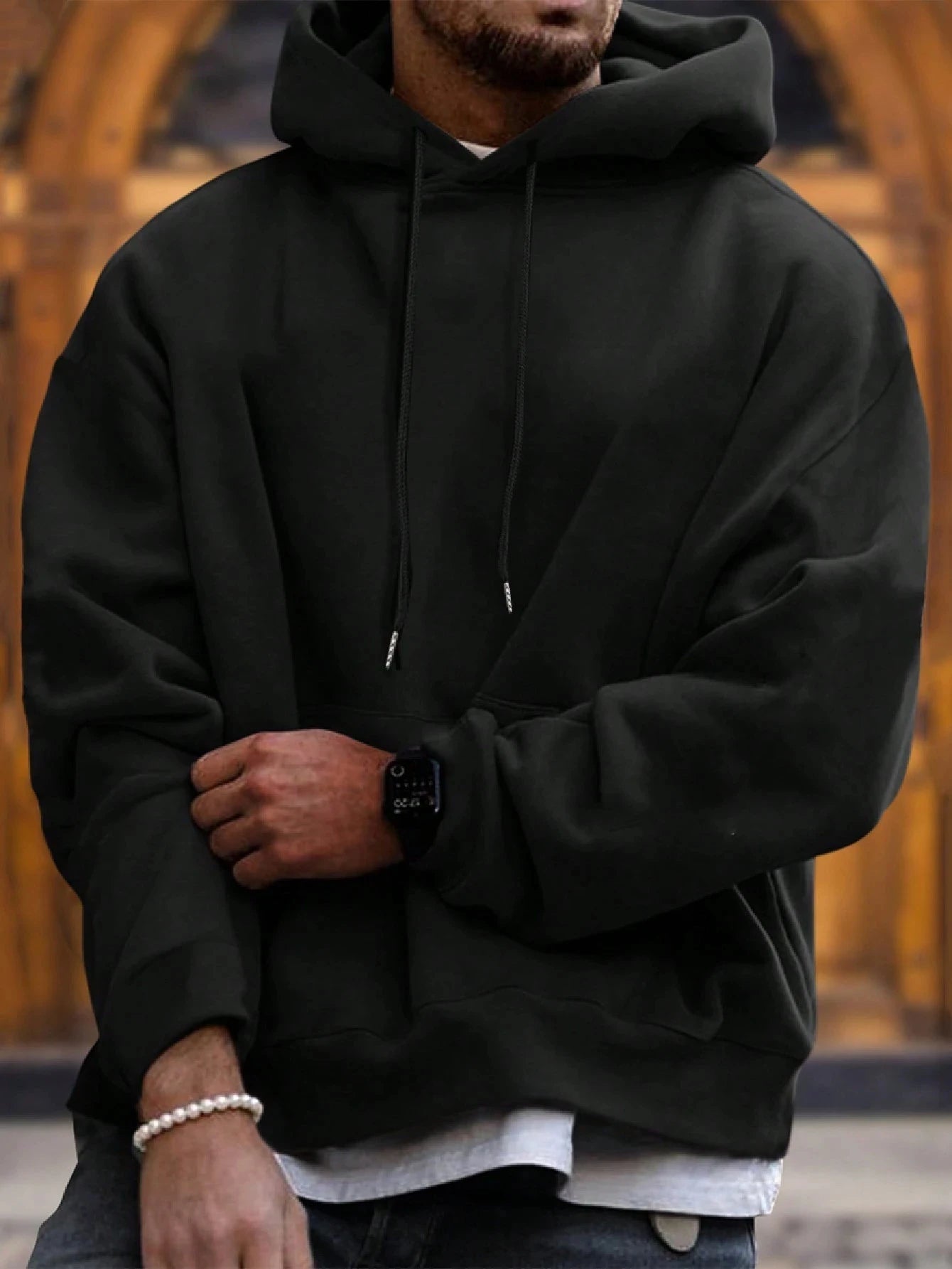 Men Hoodie Oversized Streetwear Black Pullover Hoodie Casual Loose Fit Sweatshirt