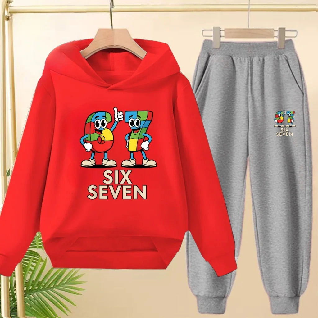 Children's Hoodie Boys Girls Colorful 67 Six Seven Funny Brainrot Meme Hooded Pullover Hiphop Streetwear Soft Casual Sweatshirt