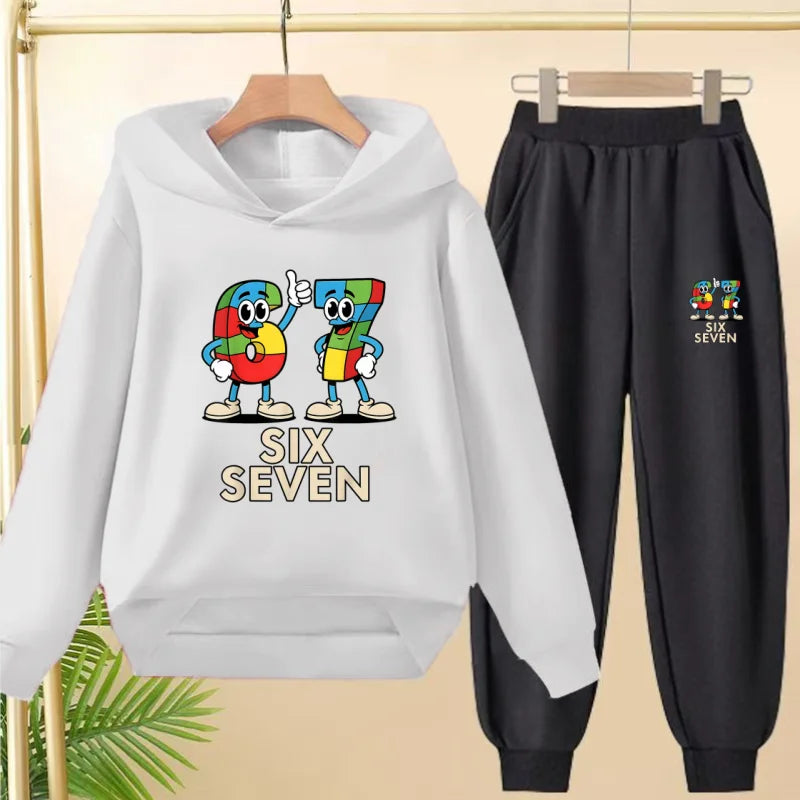 Children's Hoodie Boys Girls Colorful 67 Six Seven Funny Brainrot Meme Hooded Pullover Hiphop Streetwear Soft Casual Sweatshirt