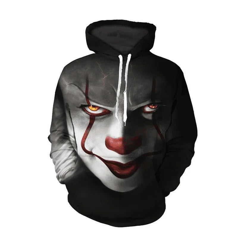 The newly arrived personalized hoodie horror movie 3D printed pullover, men's and women's casual super large cap sweatshirt, coo