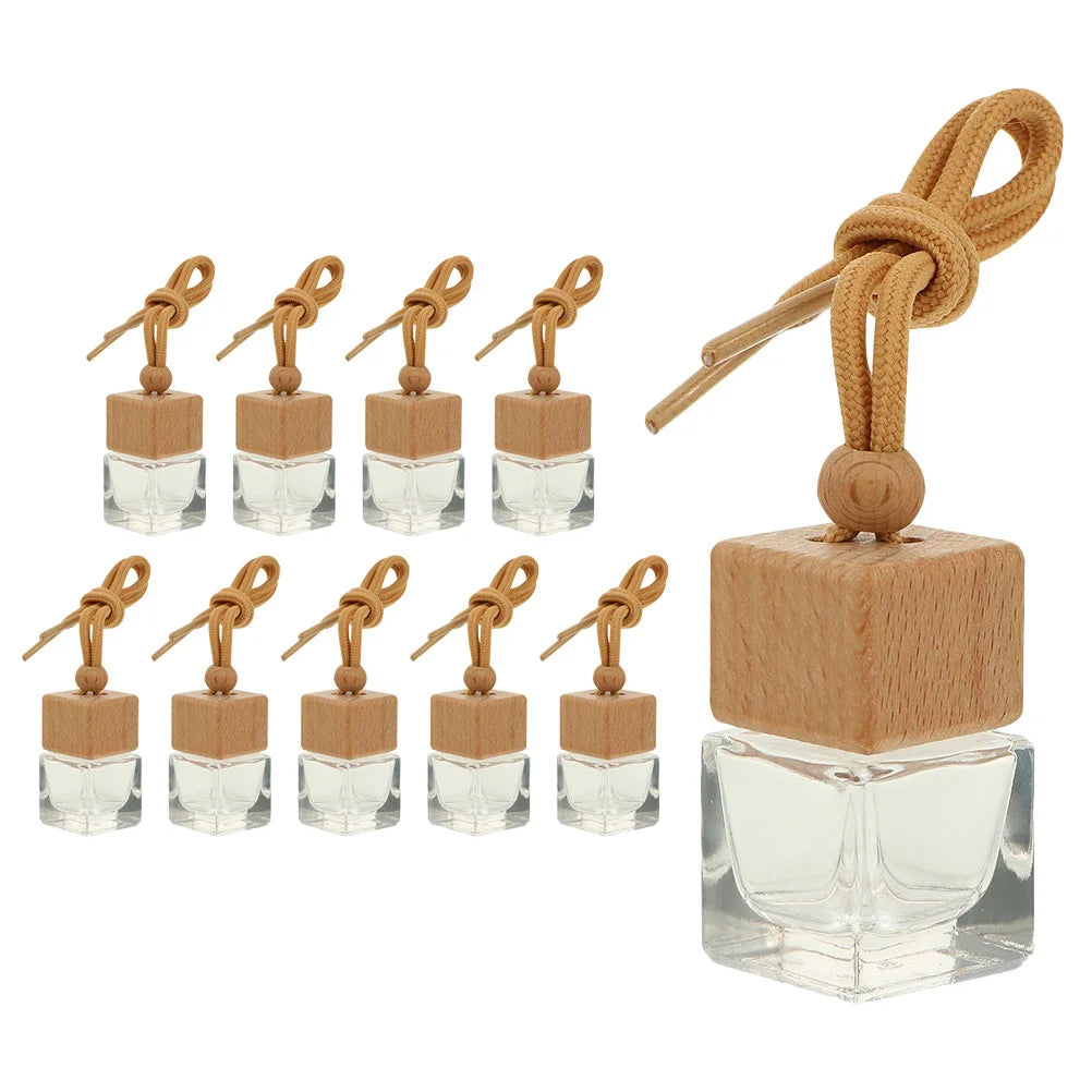 10Pcs 8ml Diffusers Essential Oils Empty Wooden Bottle Square Lid Car Hanging Accessories Perfume Bottles freshener Oil Diffuser