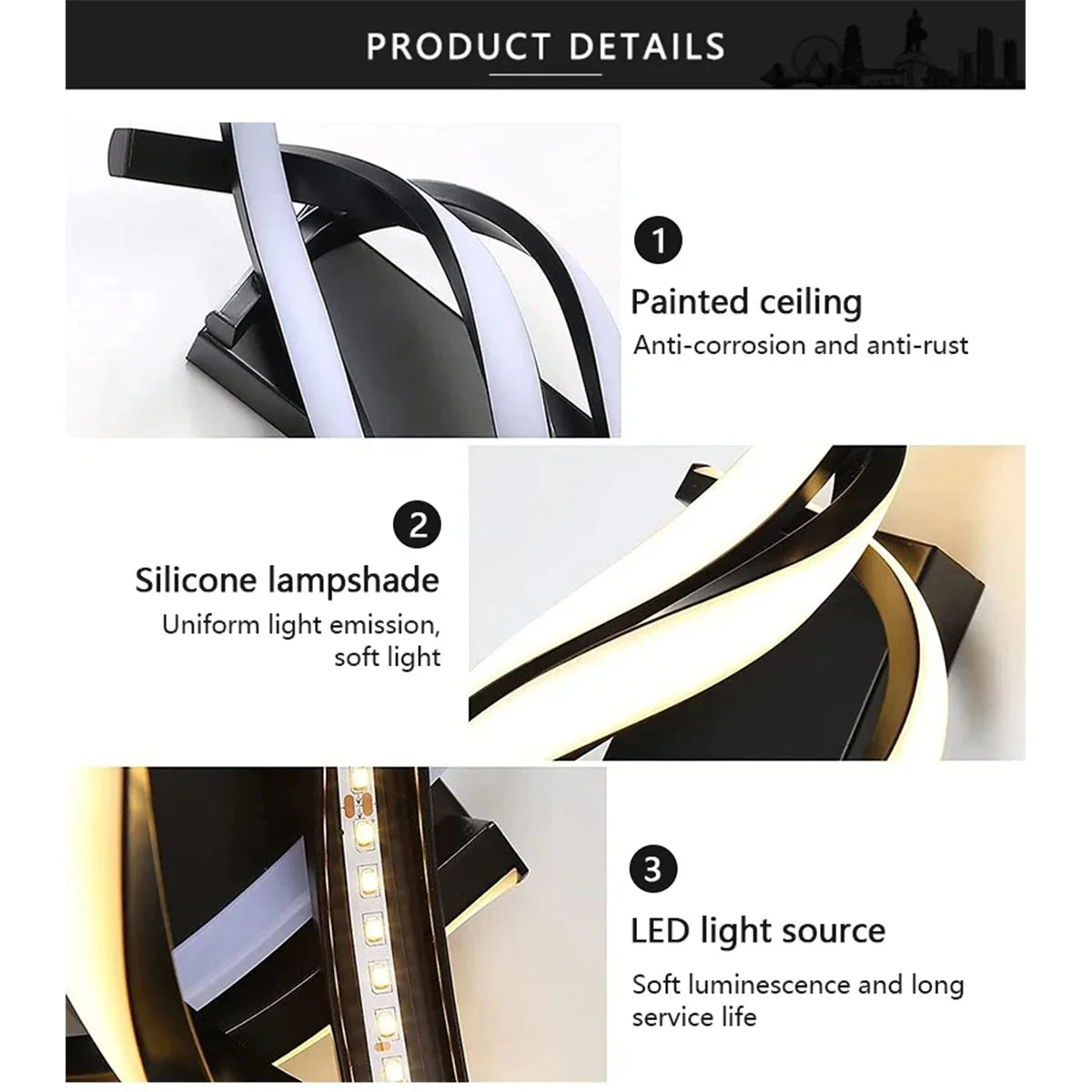 Modern Led Wall Light Linear Strip Lamp Decorative Lighting Minimalist Style Bedroom Bedside Black And White Mounted Sconce Soft