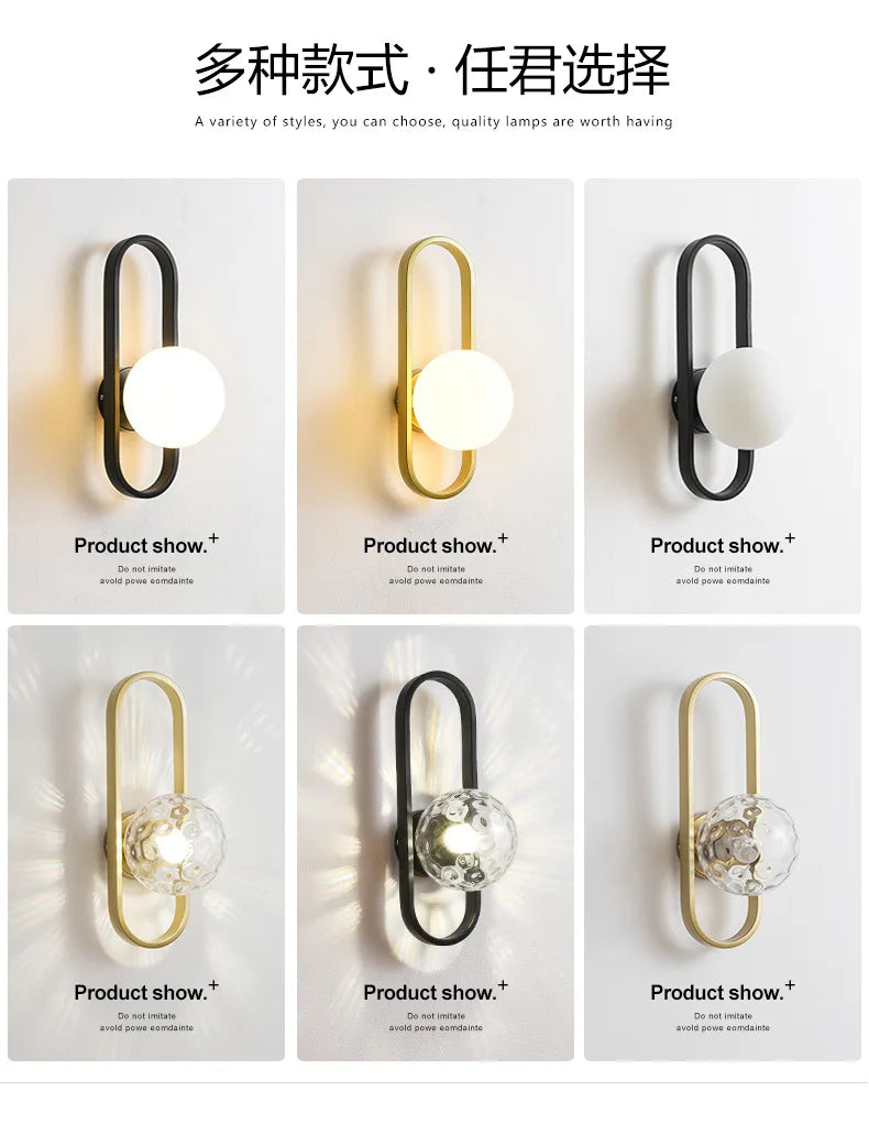 Modern Minimalist LED Wall LampS Bedroom Bedside LED E27 Wall Sconce Lamp Staircase Living Room Background Wall Glass Wall Light