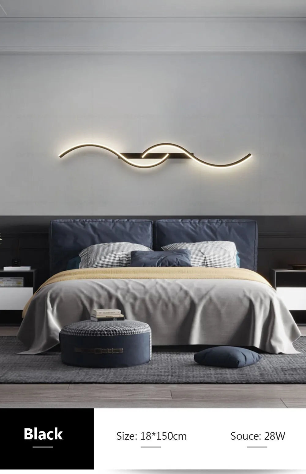 Modern LED Wall Lamp Minimalist Led Light Bedroom Bedside Long Strip Wall Sconces Living Room Sofa Home Indoor Lighting Fixture