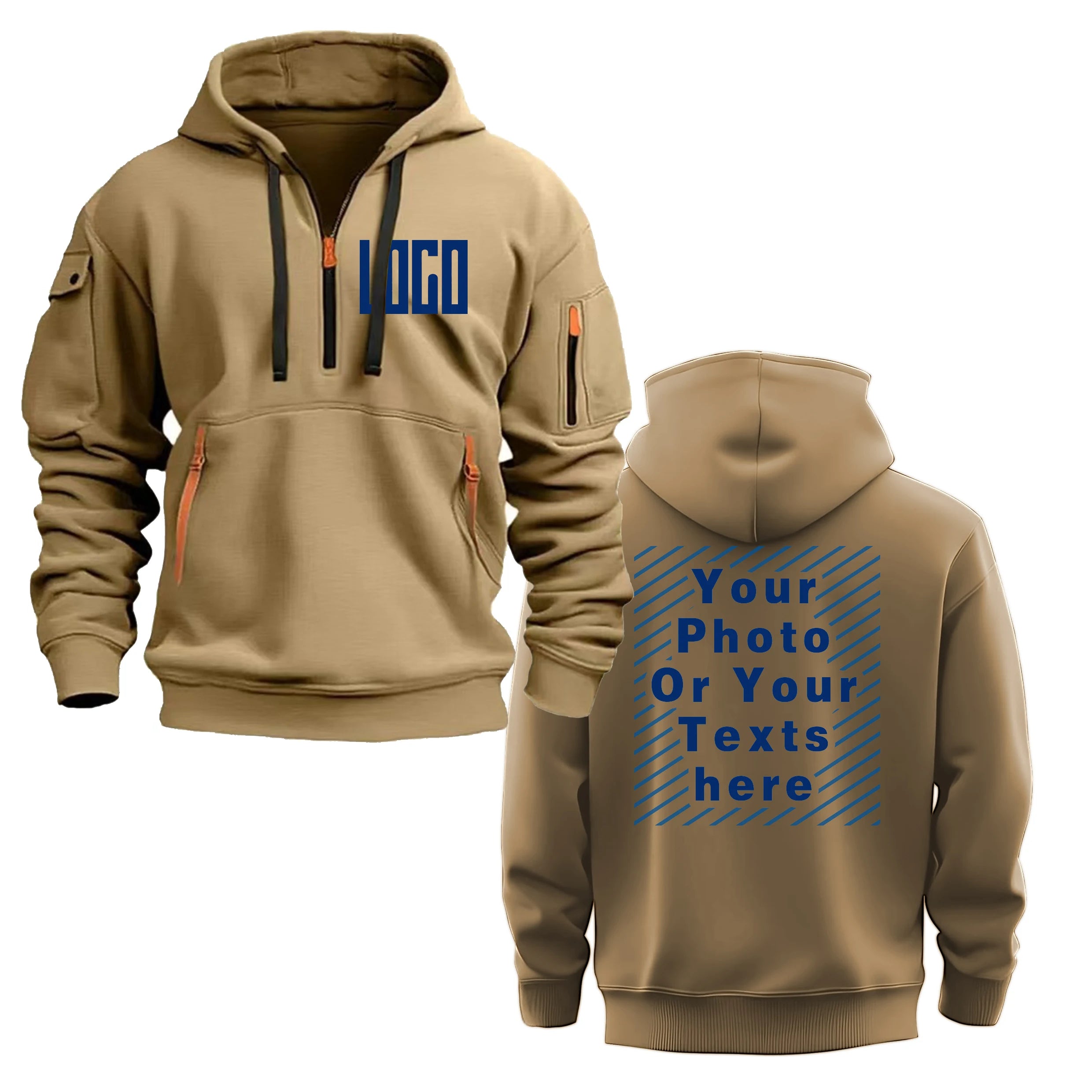 Unisex custom DIY printed hoodie, loose and casual zip-up sportswear, long-sleeved multi-pocket hoodie