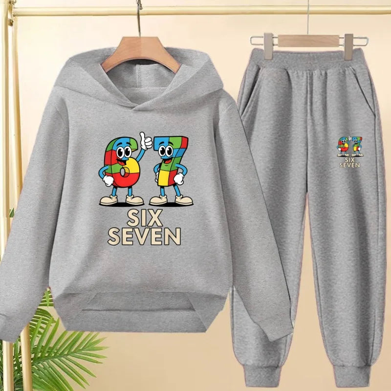 Children's Hoodie Boys Girls Colorful 67 Six Seven Funny Brainrot Meme Hooded Pullover Hiphop Streetwear Soft Casual Sweatshirt