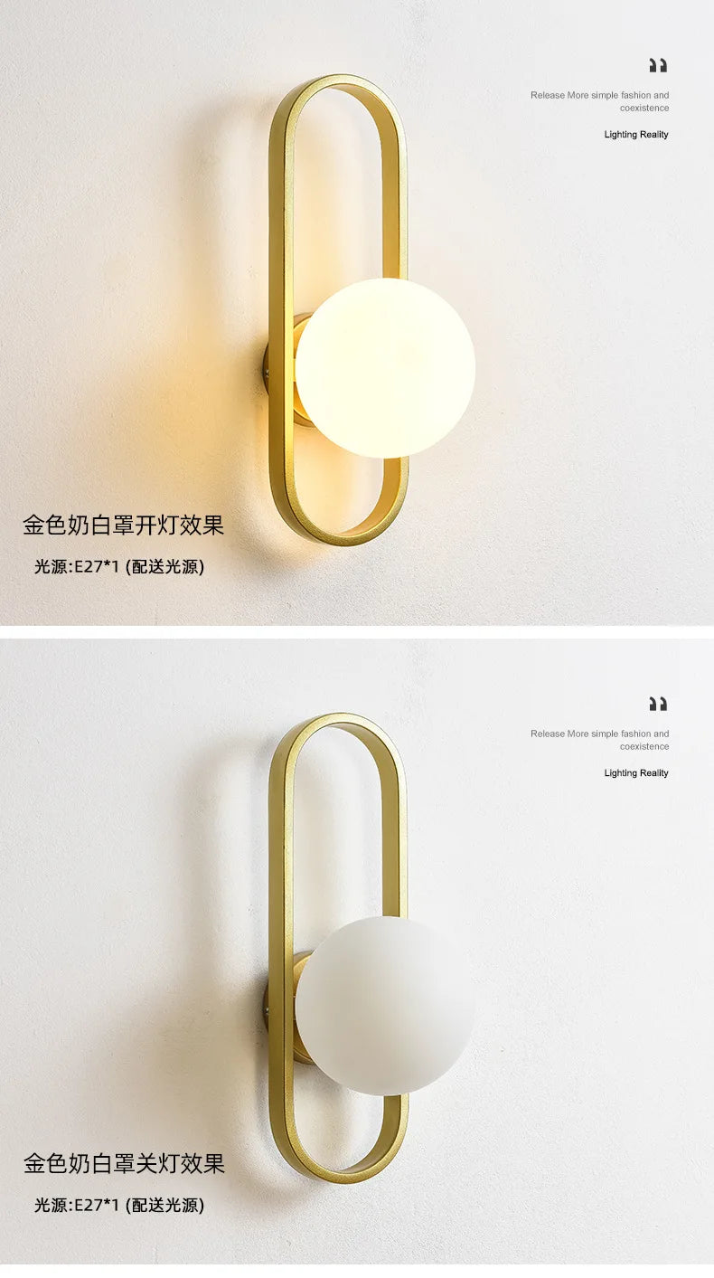 Modern Minimalist LED Wall LampS Bedroom Bedside LED E27 Wall Sconce Lamp Staircase Living Room Background Wall Glass Wall Light