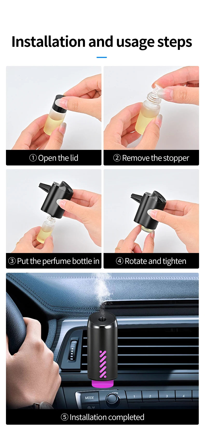 Smart Car Air Aromatherapy Diffuser Fragrance Car Air Fresheners With Three Adjustable Humidifier Essential Oil Diffuser