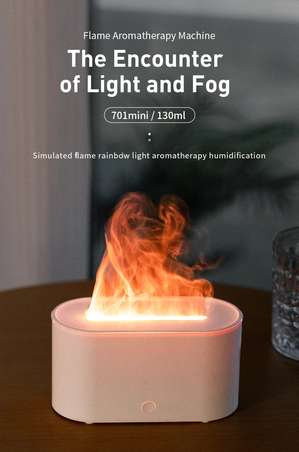 160ml Flame Diffuser Humidifier 7 Colors Light Changing Essential Oil Diffusers Aromatherapy Diffusers for Home Office Bedroom