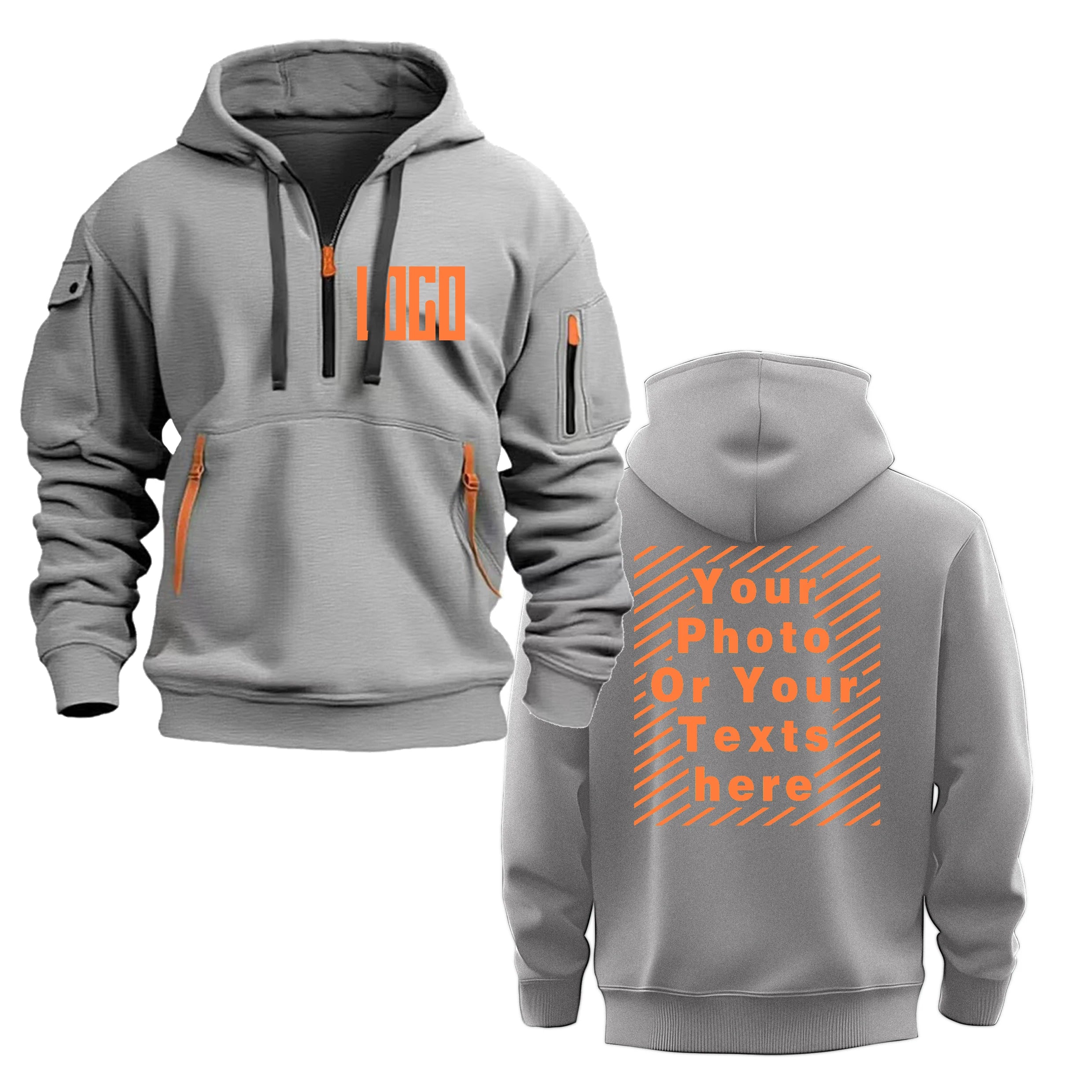 Unisex custom DIY printed hoodie, loose and casual zip-up sportswear, long-sleeved multi-pocket hoodie