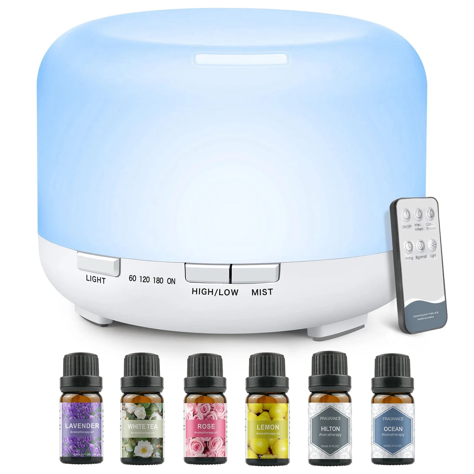 500ML Aroma Diffuser (6 Oils Optional), 5V 2A Essential Oil Aromatherapy Diffuser Humidifier with Remote Control