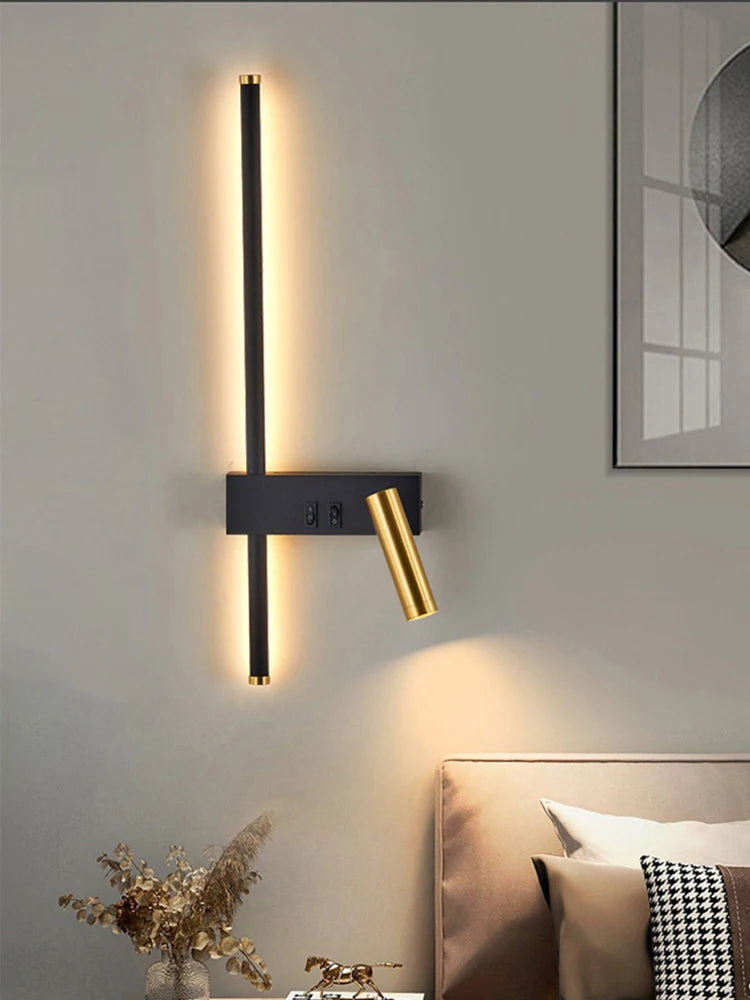 New Reading With Switch Minimalist Wall Lamps Bedroom Bedside Strip Lights Nordic 2023 Master Bedroom Line Background Wall Lamps