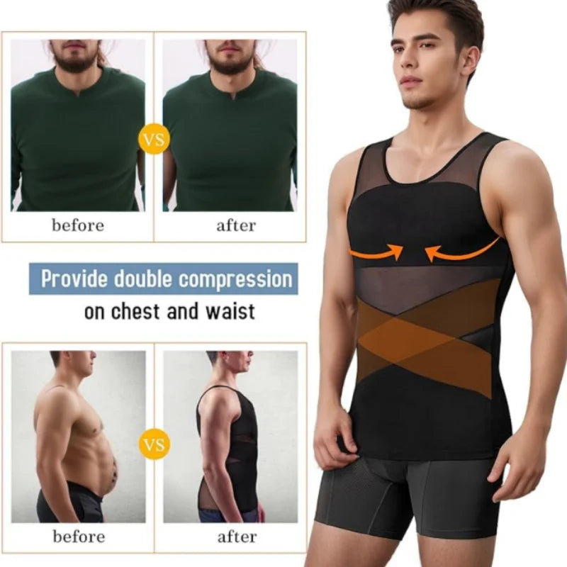 Men Compression Shirts for Men Shapewear Chest Abdomen Control Body Shaper Slimming Undershirt Workout Vest Tank Top