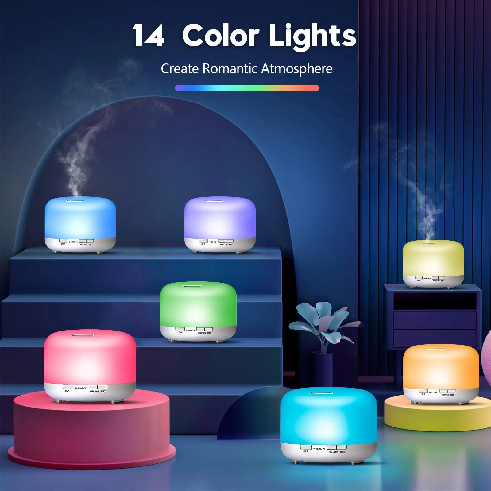 500ML Aroma Diffuser (6 Oils Optional), 5V 2A Essential Oil Aromatherapy Diffuser Humidifier with Remote Control