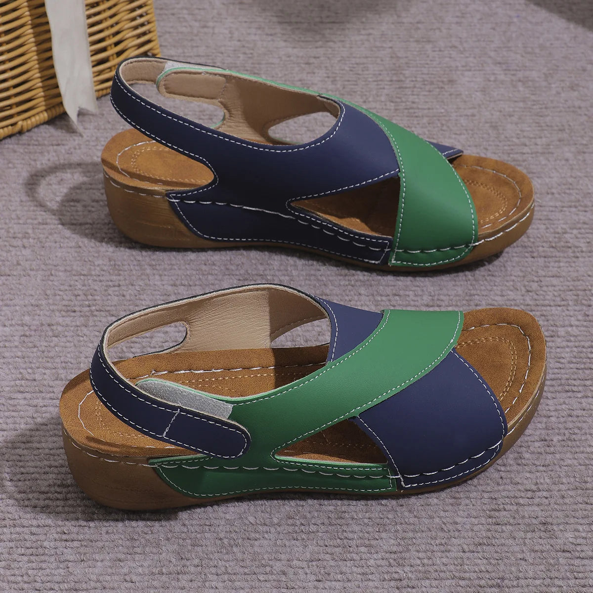 New Women's Contrast Color Wedge Sandals Summer Peep Toe Non Slip Beach Shoes Woman Comfortable Platform Roman Sandalias