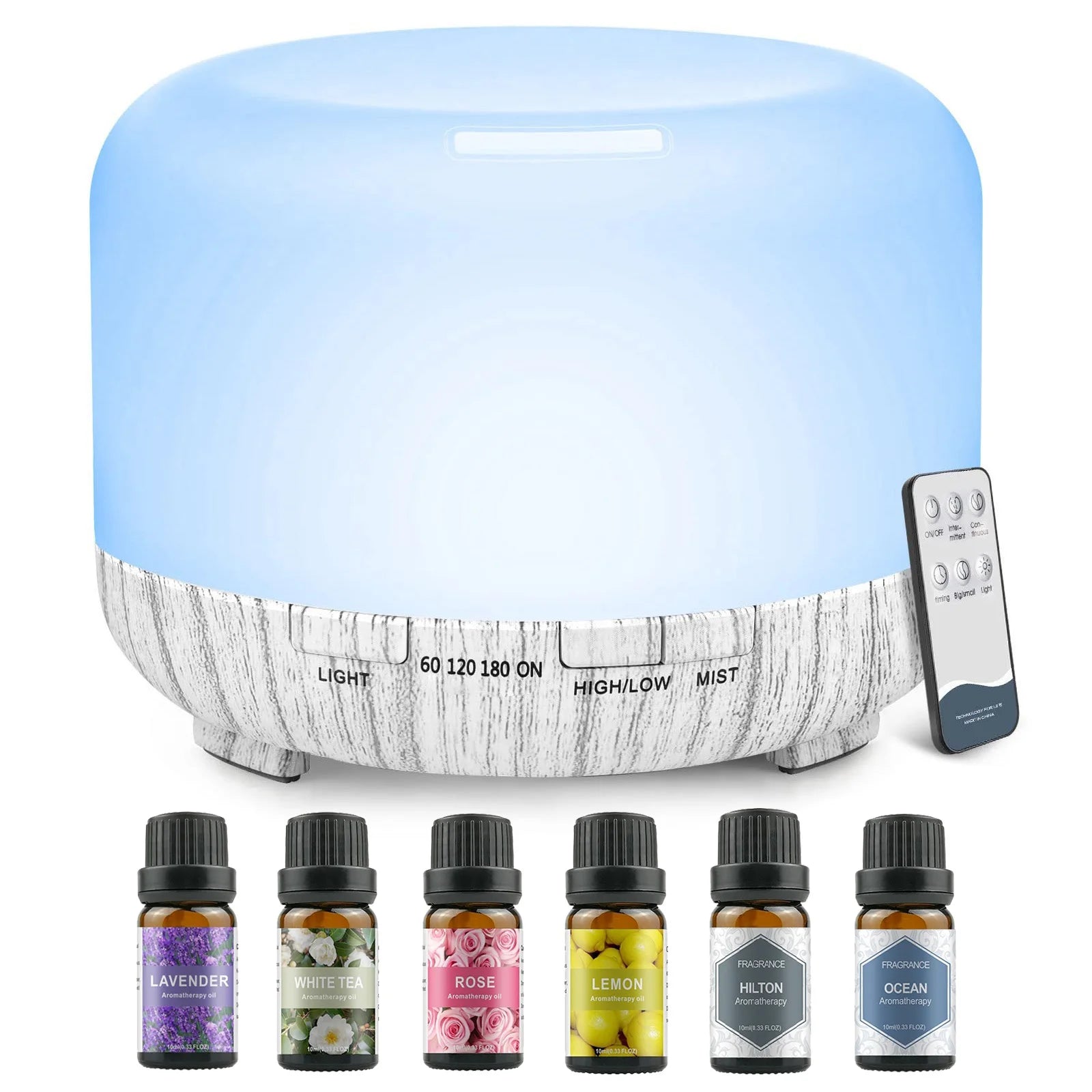 500ML Aroma Diffuser (6 Oils Optional), 5V 2A Essential Oil Aromatherapy Diffuser Humidifier with Remote Control