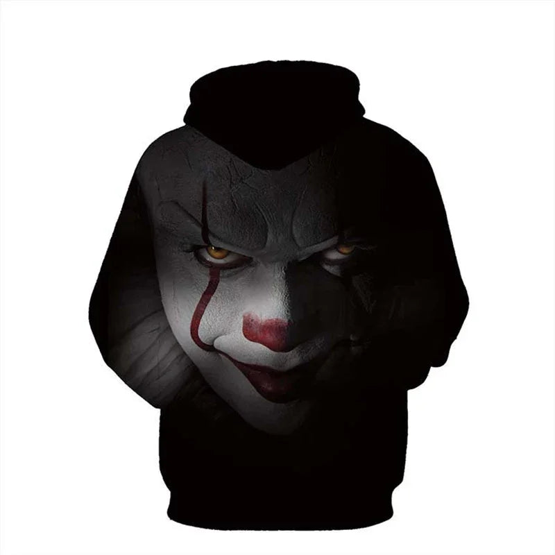 The newly arrived personalized hoodie horror movie 3D printed pullover, men's and women's casual super large cap sweatshirt, coo