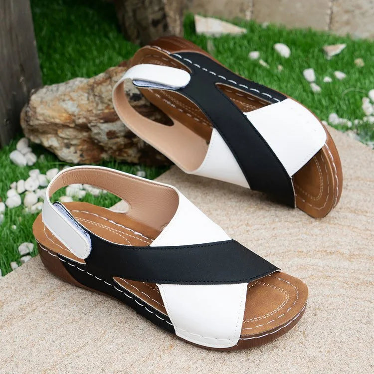 New Women's Contrast Color Wedge Sandals Summer Peep Toe Non Slip Beach Shoes Woman Comfortable Platform Roman Sandalias